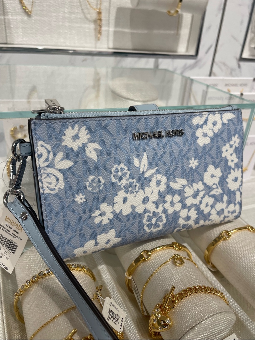 MICHAEL KORS Jet Set Travel Lg Double Zip Printed Signature Logo Wristlet Wallet